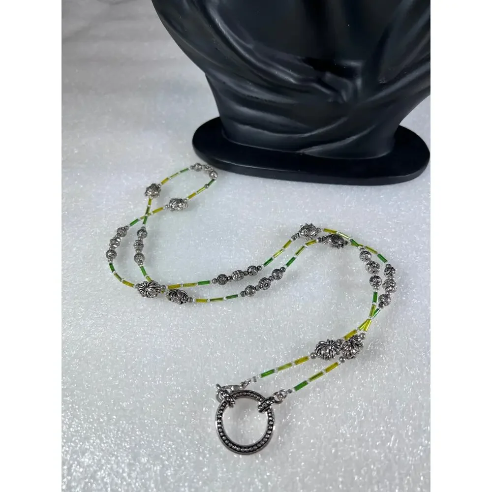 Green Yellow beaded Eye Wear Glasses ID Chain Holder Accessory NEW Deadstock